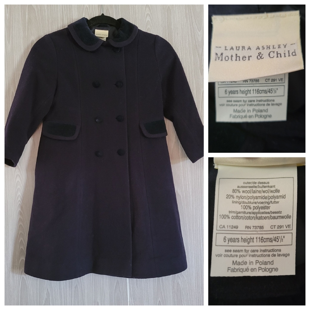 Vintage Laura Ashley Mother and Child Dress Coat Wool Blend Girls Size 6